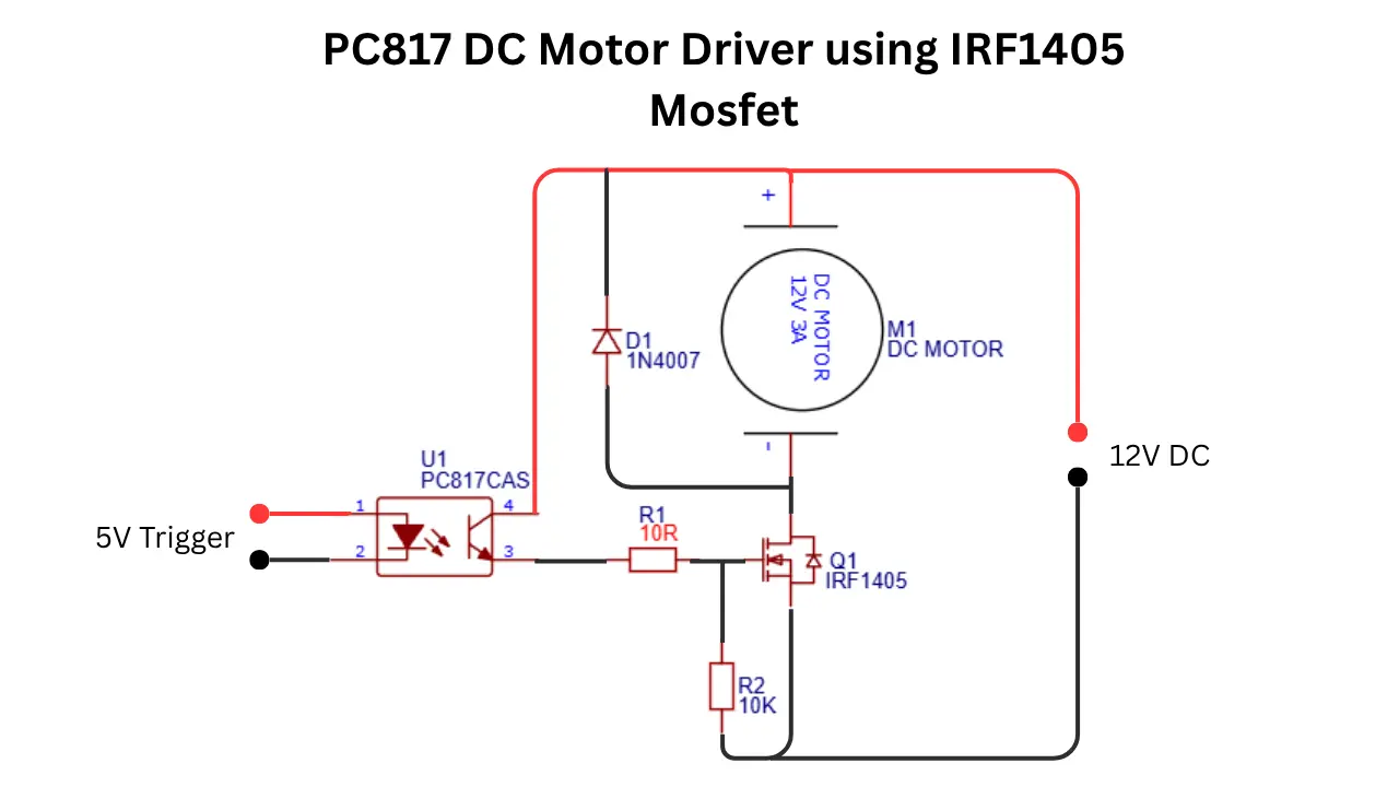 PC817 DC Motor Driver using IRF1405 Mosfet